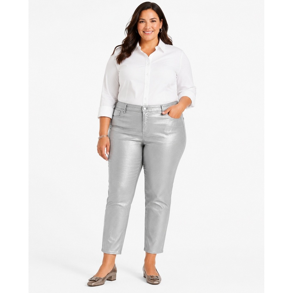 Talbots Flawless Slim Ankle Jeans Womens 20W (42x28) Metallic Silver Gray